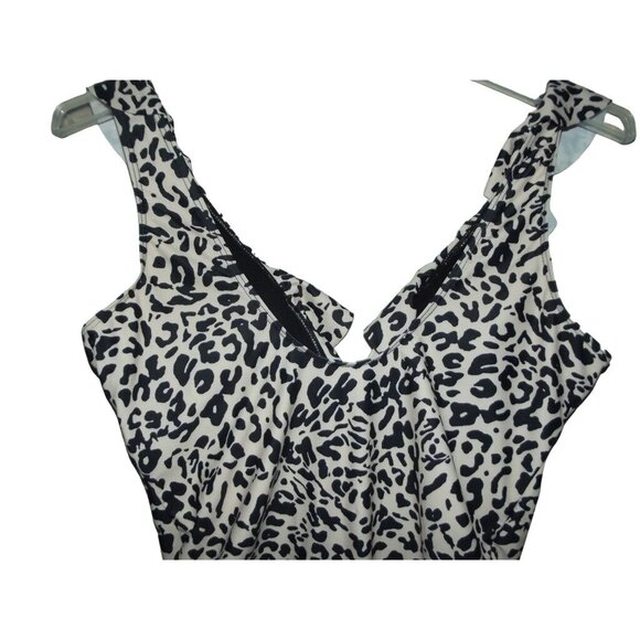 Swimsuit Size Large animal print  Black Beige One piece Swim Suit v-neck ruffle - Picture 8 of 14